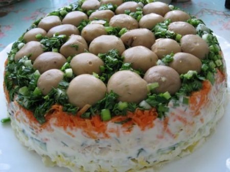 Салат «Грибная поляна» с шампиньонами - красивая и очень вкусная закуска для праздника